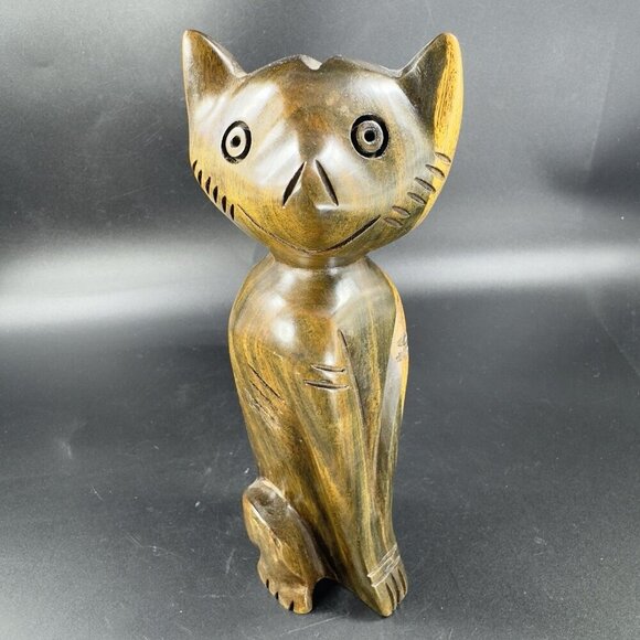 Vintage Hand Carved Wood Kitty Cat Sculpture Figurine Hand Made Decor Cat VTG - Picture 7 of 14